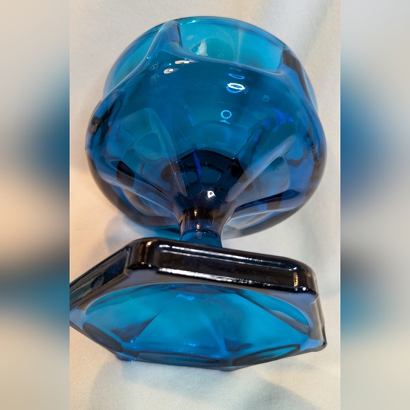 1960's Mid Century Modern Blue Glass Viking Covered Pedestal Dish 6"x 9" - Picture 12 of 16